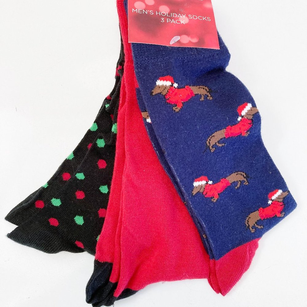 NEW 3 Pairs Mens Christmas Holiday Socks Dogs Dots Kohl's NWT